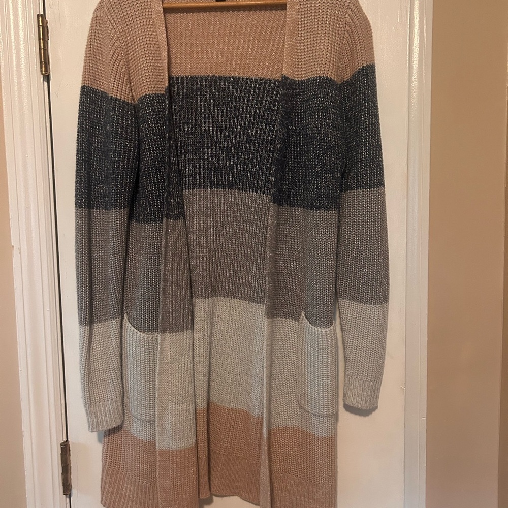 Chic Striped Cardigan in Pink and Gray